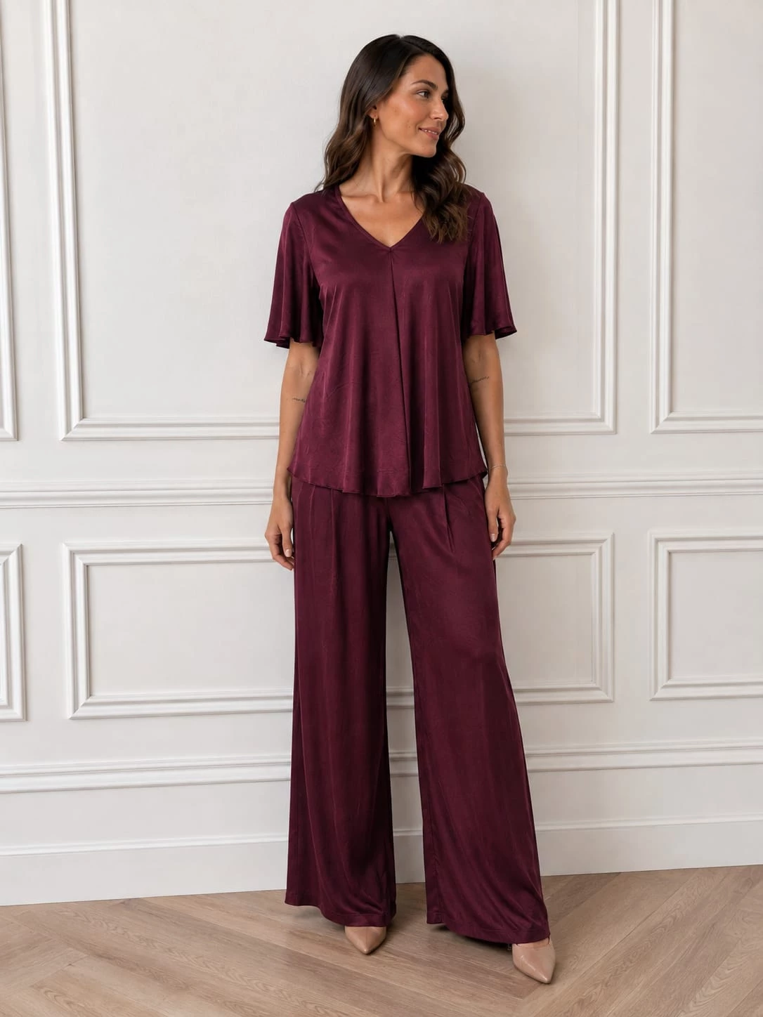 Conjunto de Seda Chocolate y Granate 🤎🍷